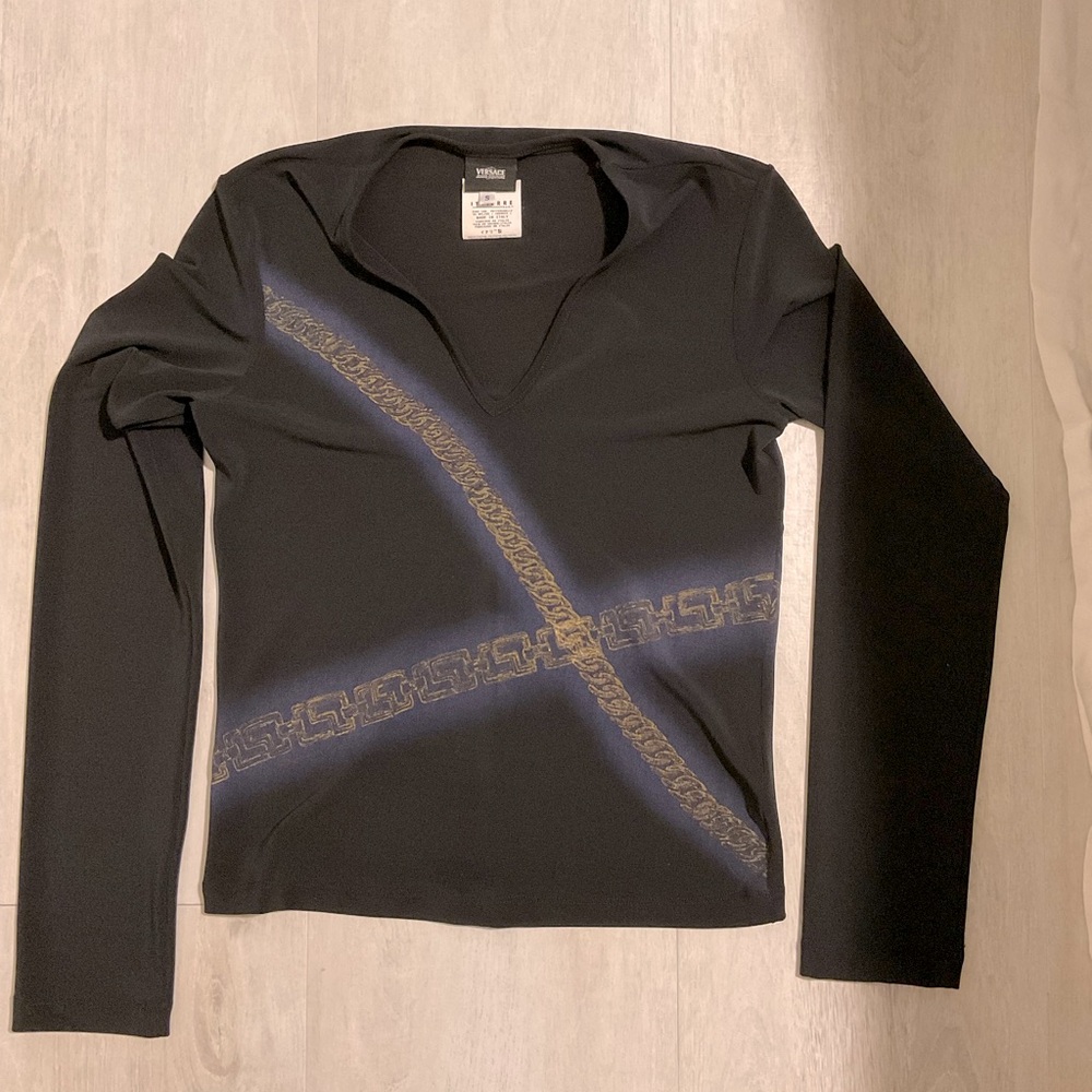 Versace Couture Chain Print V-neck Women Polyester Blouse Size small
